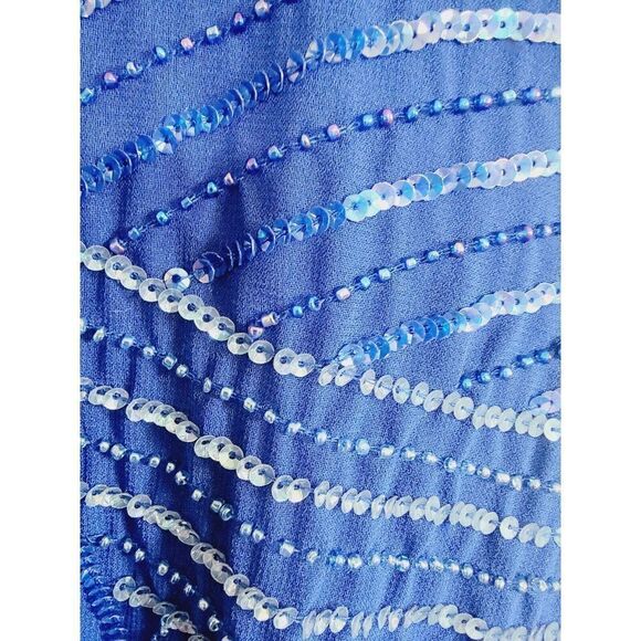 Midnight Velvet 1X Top Blue Beaded Scoop Neck Sleeveless Vintage Lined Side Slit - Picture 3 of 6